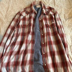 Red and White Plaid Button-Up Shirt